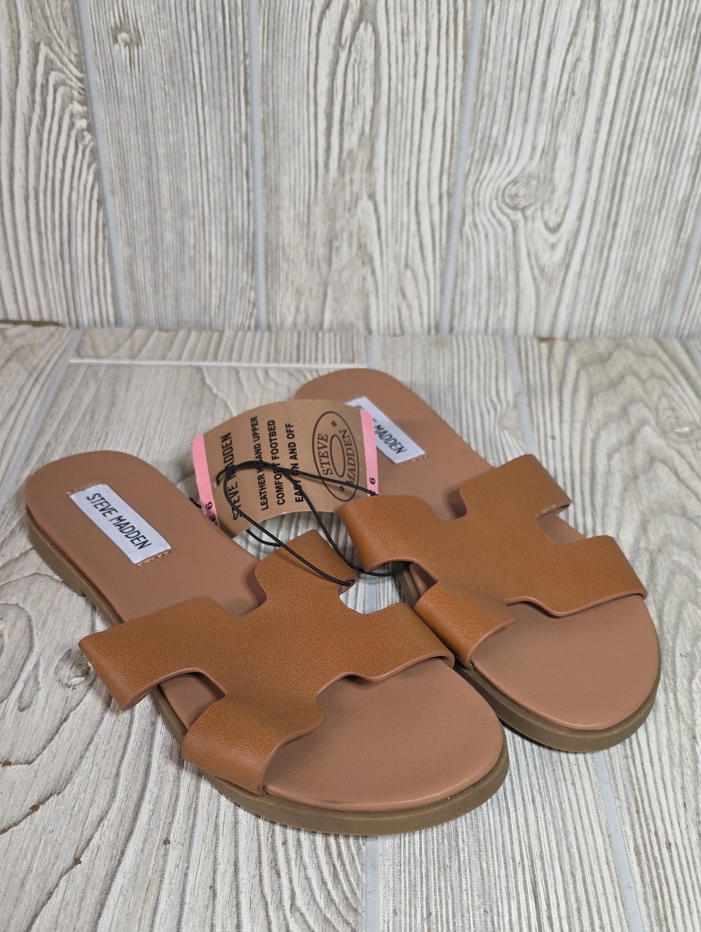 Steve Madden Roceen Leather Slide Sandals Tan Womens Size 6 NEW - Picture 9 of 12